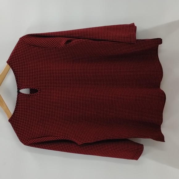 Van Heusen red black check blouse size large elbow sleeve with stretch VanHeusen - Picture 6 of 6